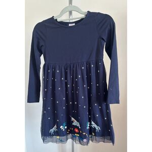 Hanna Andersson Dress Tulle Blue Unicorn Ballerina Long Sleeve Size 8
